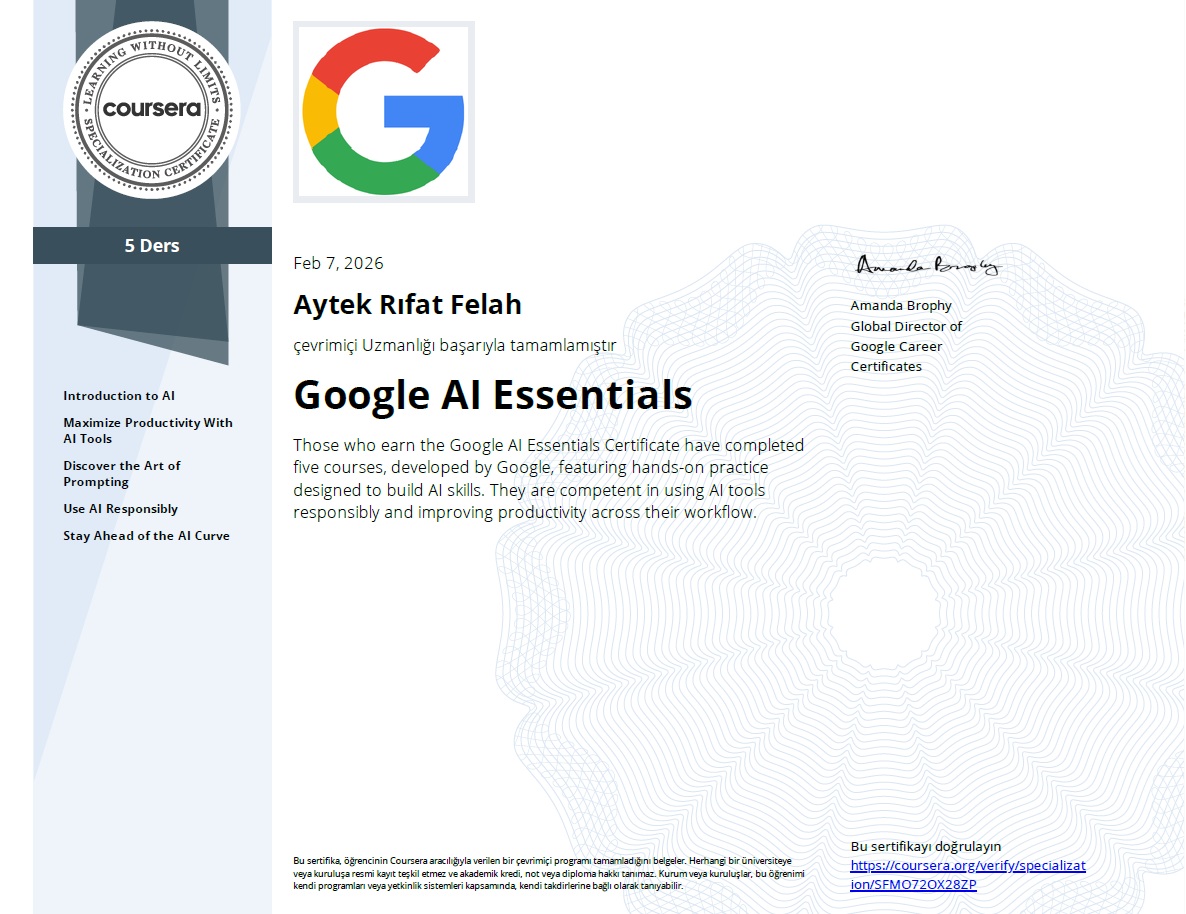 Google AI Essentials - Yapay Zeka Yetkinlik Sertifikası